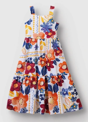 Carinhoso - Vestido Mídi Marias Floral Azul - CARINHOSO