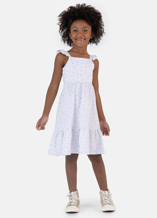 Malwee Kids - Vestido Mídi Marias Poá Branco
