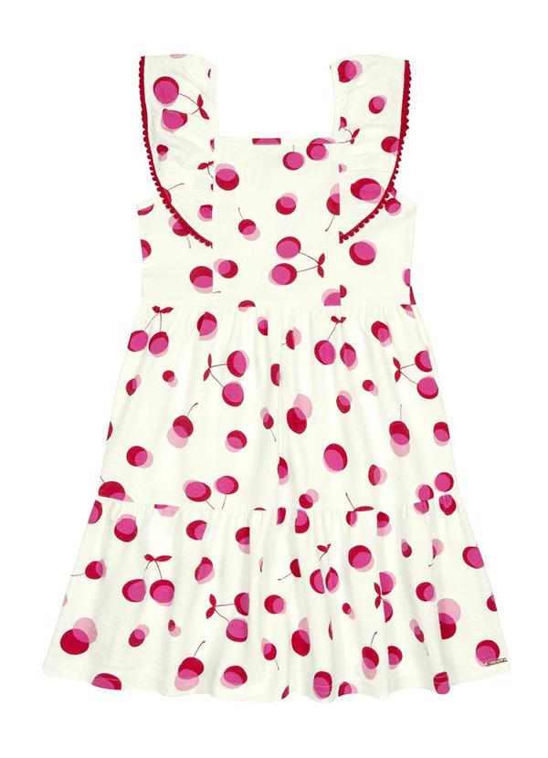Alakazoo - Vestido Midi Menina com Estampa Cereja Bege 2
