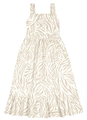 Alakazoo - Vestido Midi Menina com Estampa Zebra Bege - ALAKAZOO