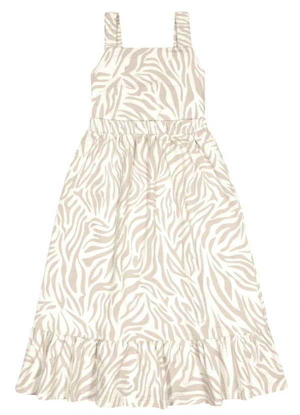 Alakazoo - Vestido Midi Menina com Estampa Zebra Bege 2