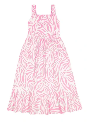 Alakazoo - Vestido Midi Menina com Estampa Zebra Rosa - ALAKAZOO