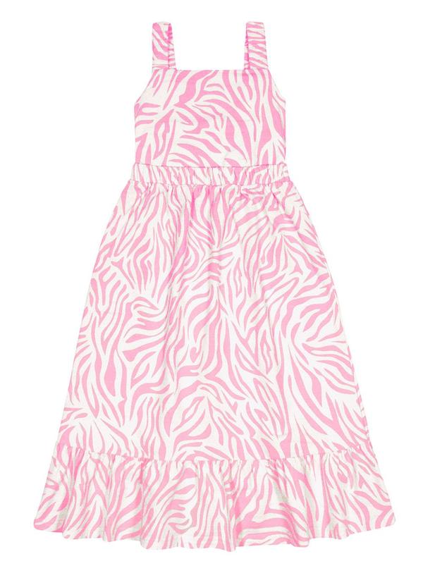 Alakazoo - Vestido Midi Menina com Estampa Zebra Rosa