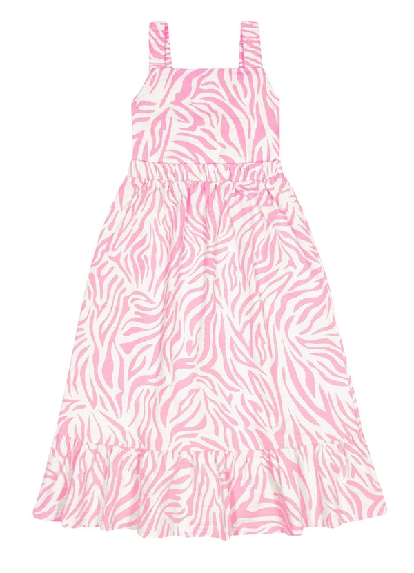 Alakazoo - Vestido Midi Menina com Estampa Zebra Rosa
