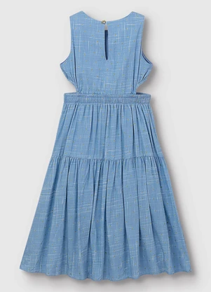 Carinhoso - Vestido Mídi Poá Metalizado Azul Pastel - CARINHOSO