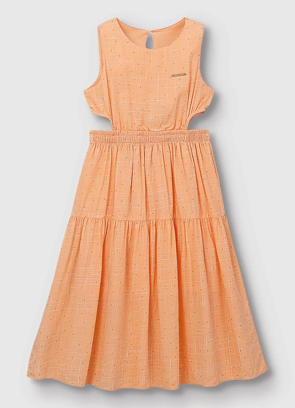 Carinhoso - Vestido Mídi Poá Metalizado Laranja Pastel 2