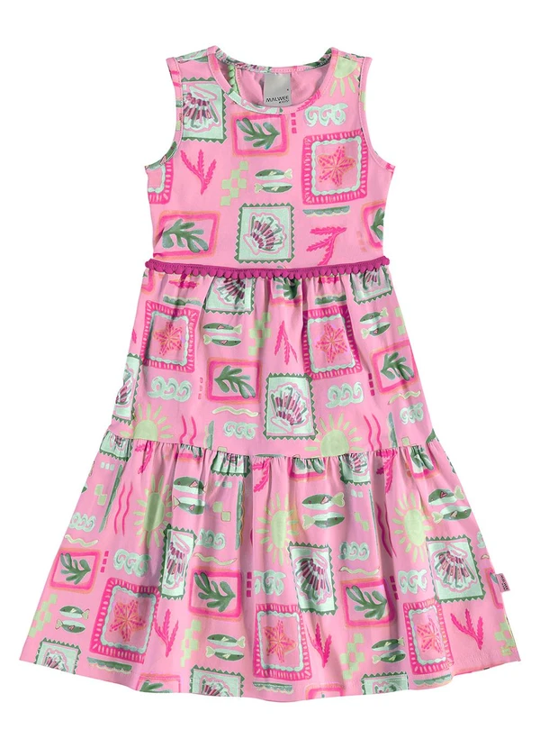 Malwee Kids - Vestido Mídi Transpassado Tropical Rosa