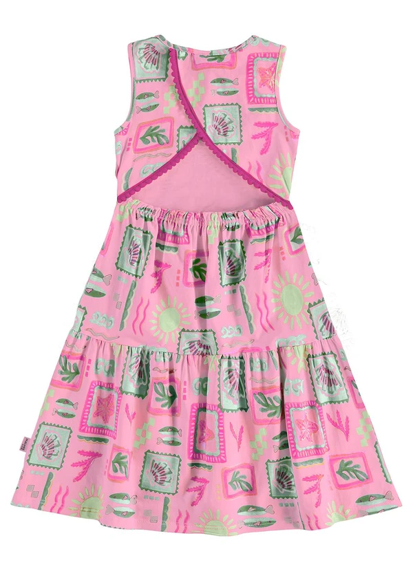 Malwee Kids - Vestido Mídi Transpassado Tropical Rosa 2