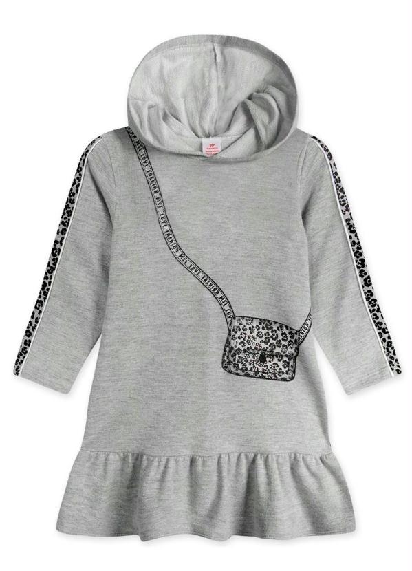 Marisol - Vestido Moletom Manga Longa com Capuz Cinza