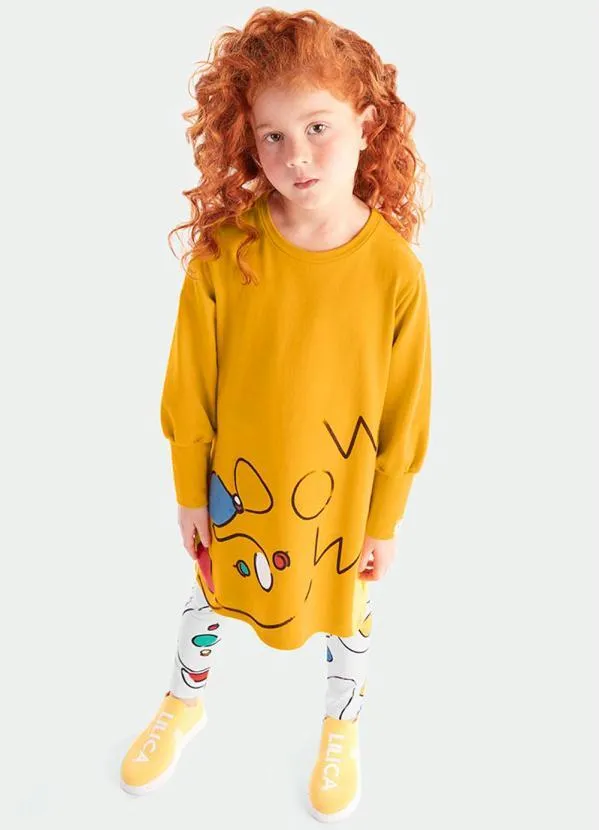 Lilica Ripilica - Vestido Moletom Manga Longa Infantil Amarelo