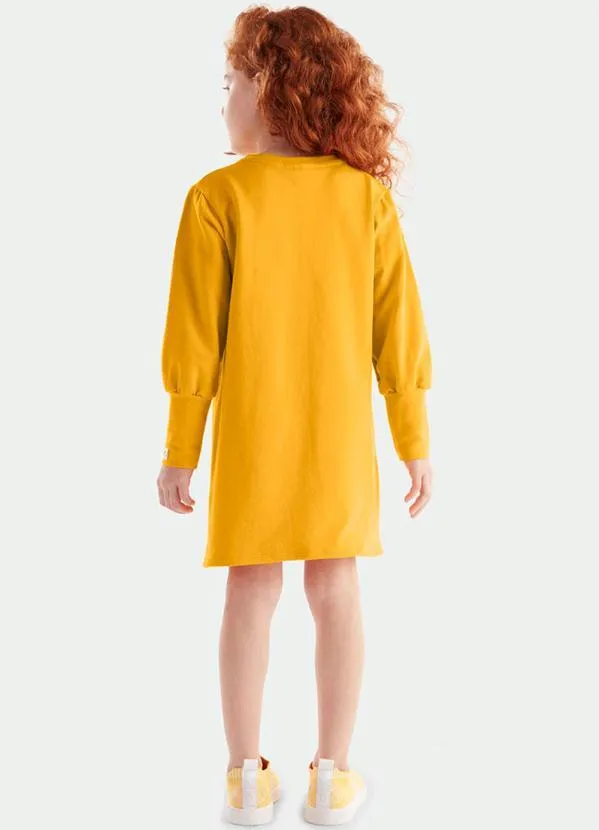 Lilica Ripilica - Vestido Moletom Manga Longa Infantil Amarelo 2