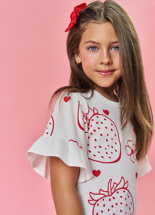 Cinti - Vestido Morangos com Cheirinho de Morango Bege 2