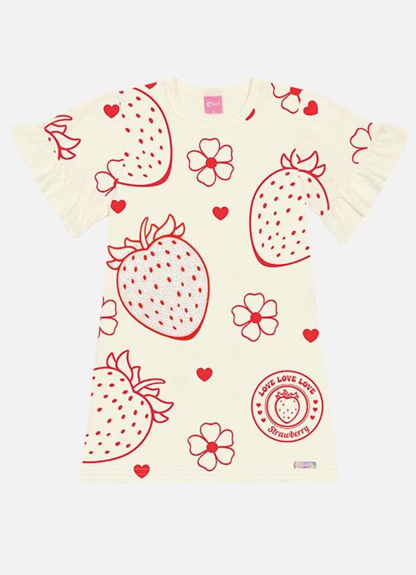 Cinti - Vestido Morangos com Cheirinho de Morango Bege 3