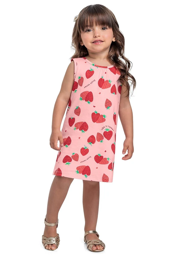 Bee Loop - Vestido Morangos Infantil Rosa