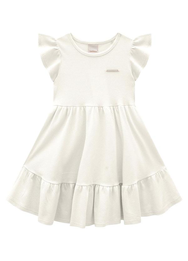 Carinhoso - Vestido Off White Godê em Malha Texturizada