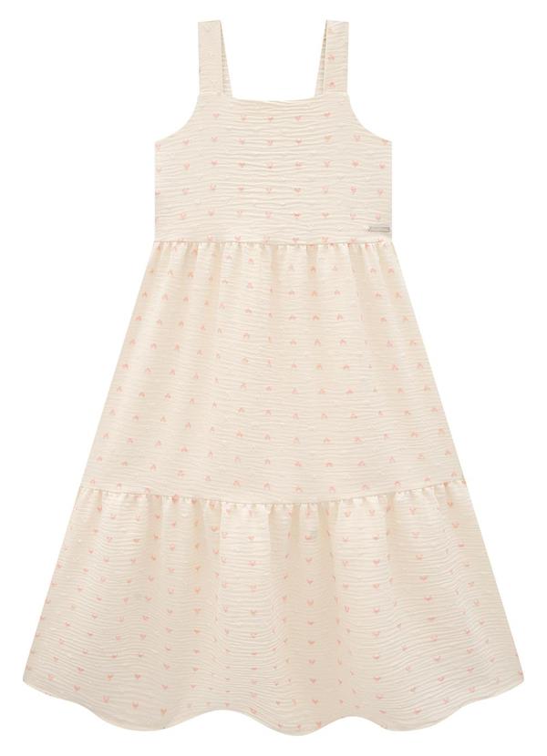Carinhoso - Vestido Off White Midi Evasê Corações