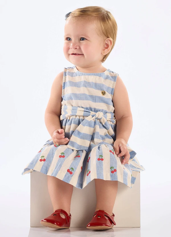 Up Baby - Vestido para Bebê em Algodão Listrado Azul