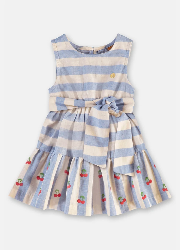 Up Baby - Vestido para Bebê em Algodão Listrado Azul 2