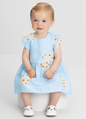Vestido para Bebê em Algodão Listrado Up Baby Azul - UP BABY