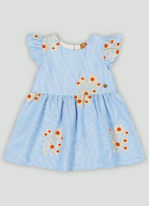Vestido para Bebê em Algodão Listrado Up Baby Azul - UP BABY