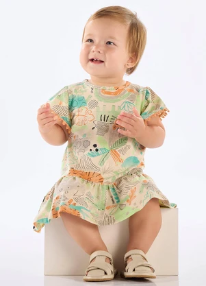 Up Baby - Vestido para Bebê em Algodão Bege - UP BABY