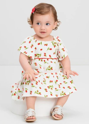Vestido para Bebê em Cotton com Flores Quimby Bege - QUIMBY