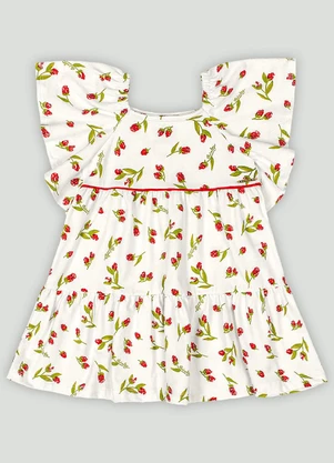 Vestido para Bebê em Cotton com Flores Quimby Bege - QUIMBY