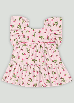 Vestido para Bebê em Cotton com Flores Quimby Rosa - QUIMBY