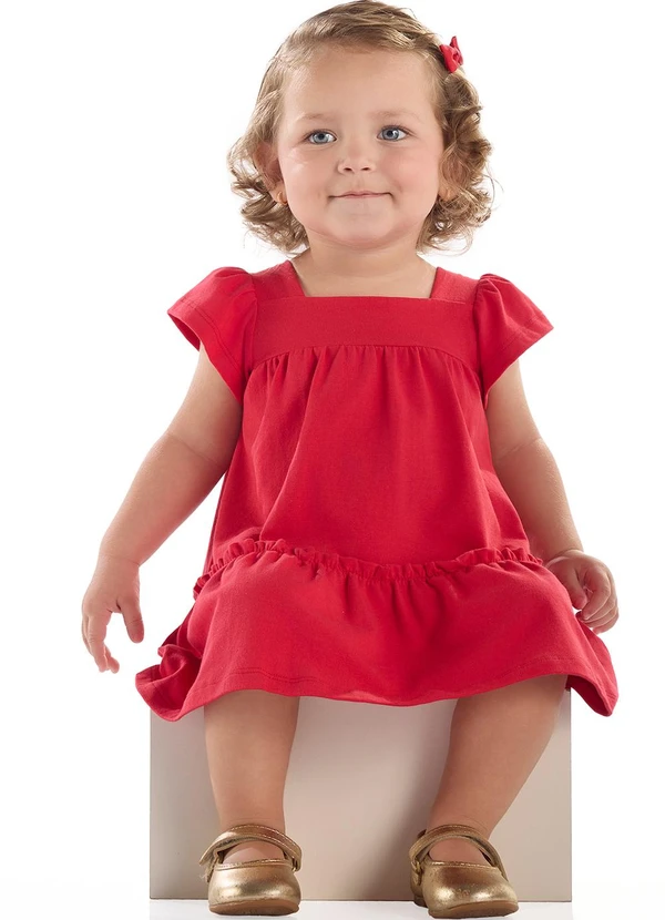 Quimby - Vestido para Bebê em Cotton Vermelho