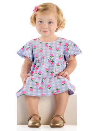 Vestido para Bebê em Cotton Xadrez Quimby Azul - QUIMBY