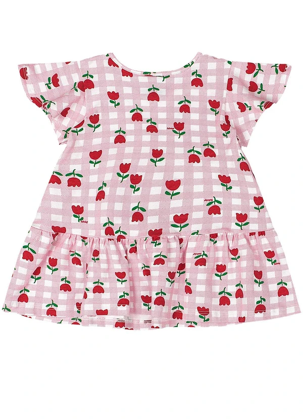 Quimby - Vestido para Bebê em Cotton Xadrez Rosa 2