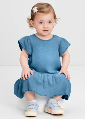 Vestido para Bebê em Jeans Quimby Azul - QUIMBY