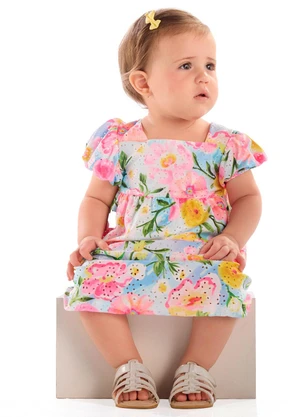 Quimby - Vestido para Bebê em Laise Estampado Azul - QUIMBY