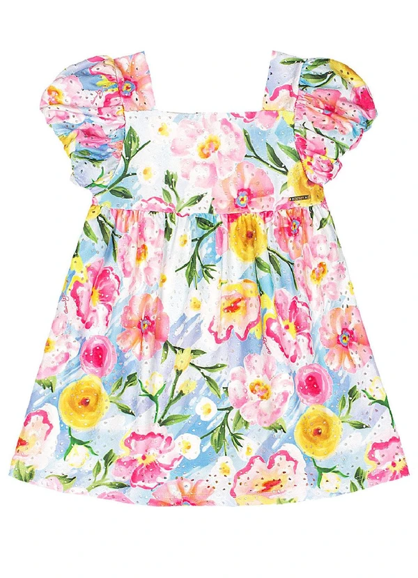 Quimby - Vestido para Bebê em Laise Estampado Azul 2