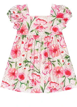 Quimby - Vestido para Bebê em Laise Estampado Bege - QUIMBY