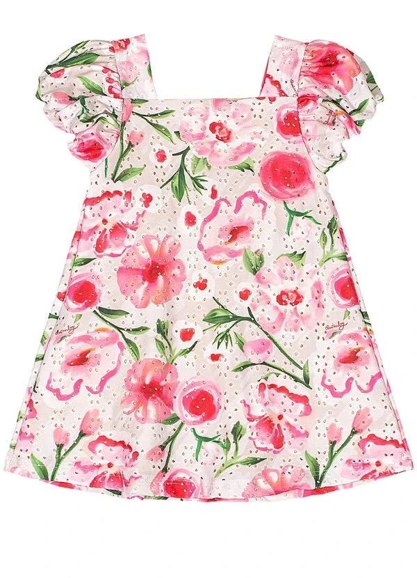 Quimby - Vestido para Bebê em Laise Estampado Bege