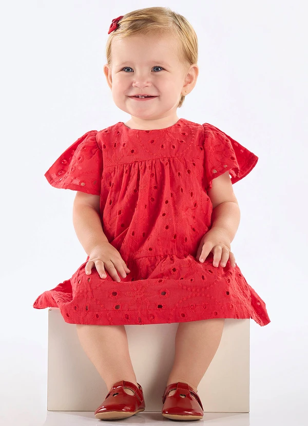 Up Baby - Vestido para Bebê em Laise Vermelho