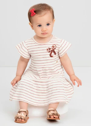 Vestido para Bebê em Ribana Listrada Quimby Branco - QUIMBY