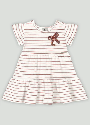 Vestido para Bebê em Ribana Listrada Quimby Branco - QUIMBY