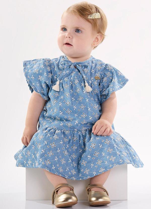 Up Baby - Vestido para Bebê em Tecido Laise Azul