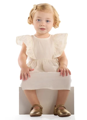 Quimby - Vestido para Bebê em Tricoline Branco - QUIMBY