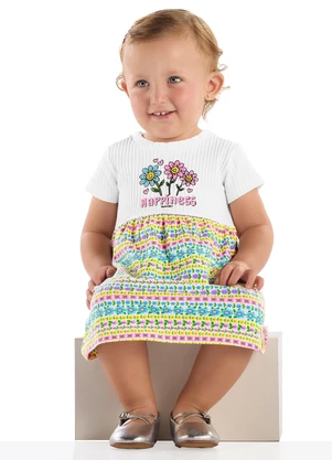 Quimby - Vestido para Bebê Flor Feliz Branco - QUIMBY