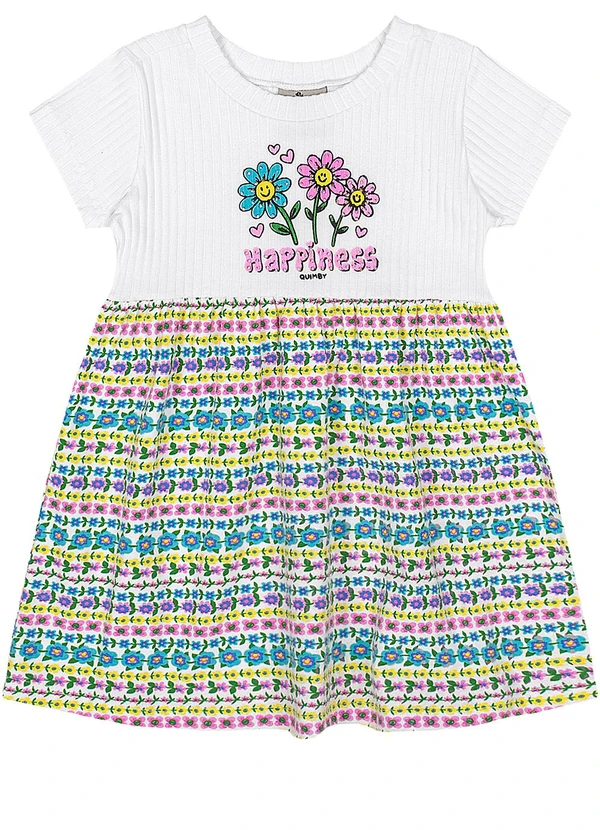 Quimby - Vestido para Bebê Flor Feliz Branco 2