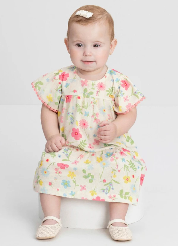 Up Baby - Vestido para Bebê Floral Up Baby Branco