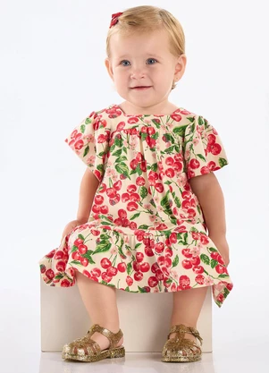Up Baby - Vestido para Bebê Manga Evasê Bege - UP BABY