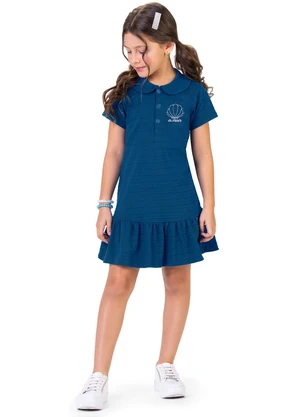 Outlet - Vestido Polo com Detalhe Menina Azul - OUTLET