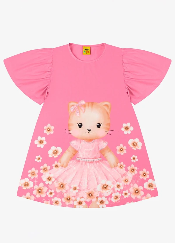 Rovi Kids - Vestido Poly Flex Touch - Meia Malha Rosa