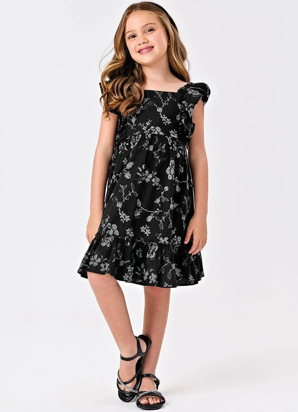 Trick Nick - Vestido Popeline Floral Bordado Preto 3
