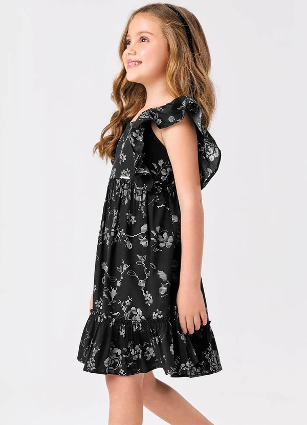 Trick Nick - Vestido Popeline Floral Bordado Preto 4