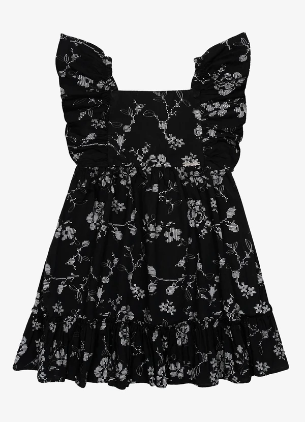 Trick Nick - Vestido Popeline Floral Bordado Preto 5